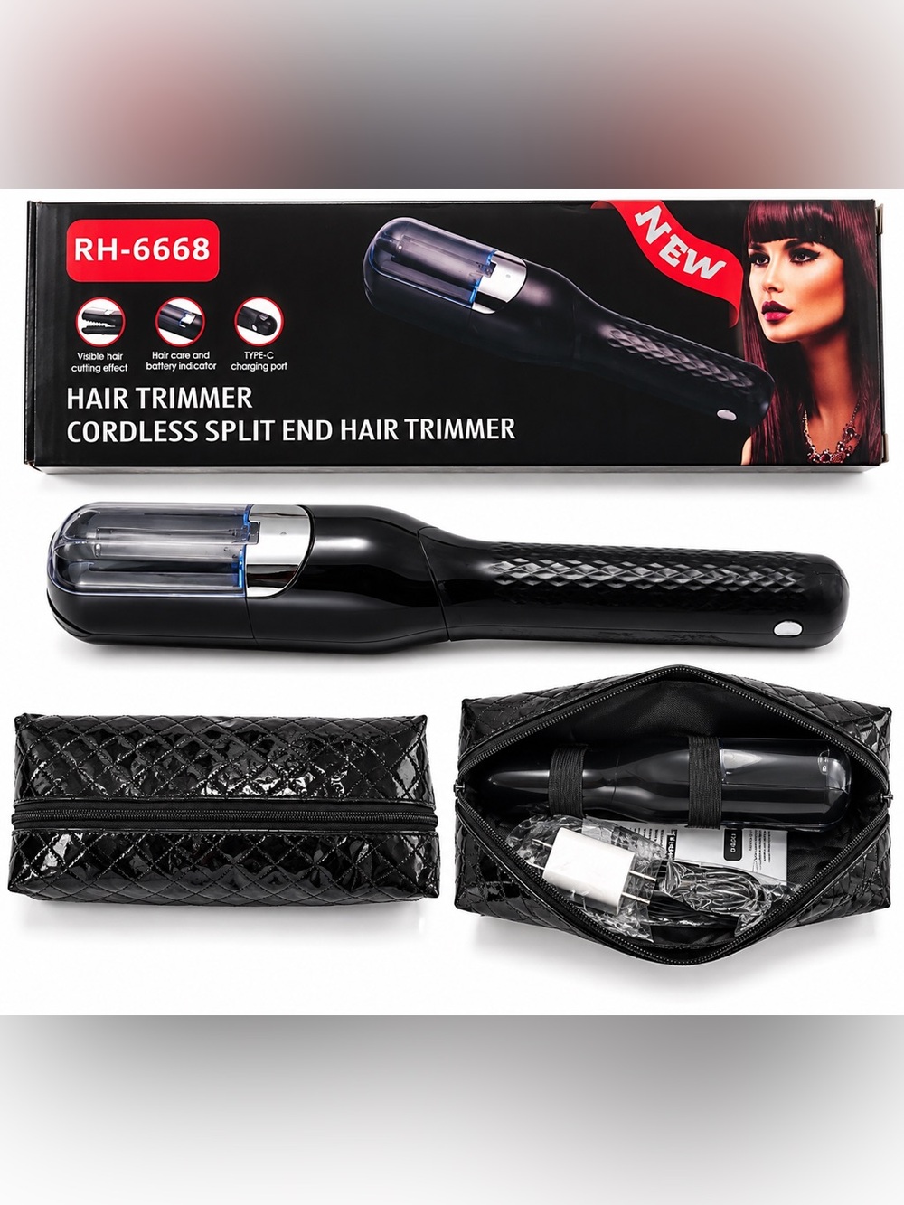 NWOTS Cordless Split End Hair Trimmer for Men - Black